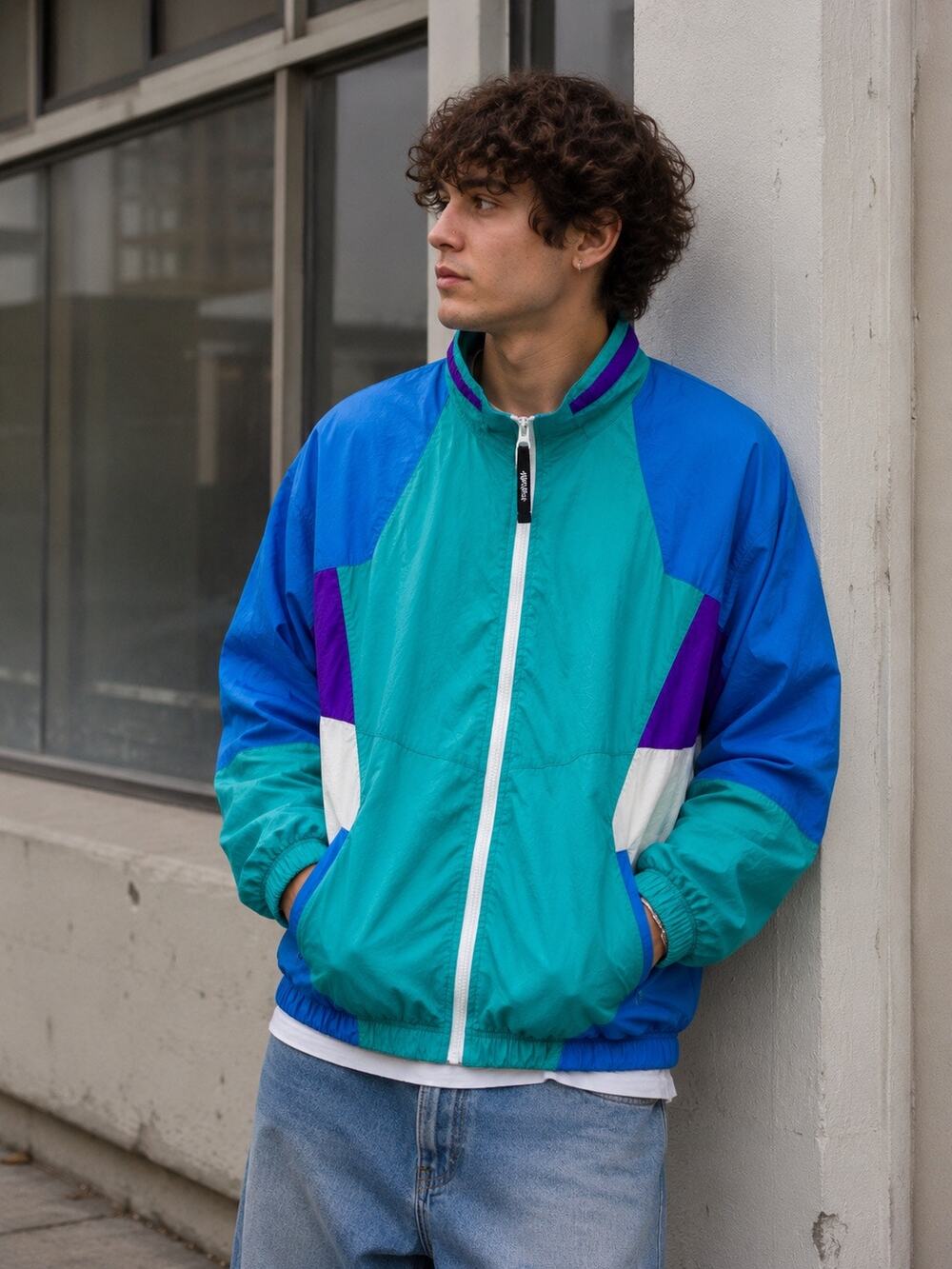 Shaka Wear Retro Colorblock Windbreaker Jacket 90s Y2K Teal Blue Purple 2XL